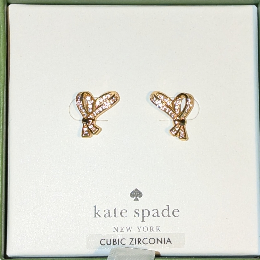NWT Kate Spade All Tied Up Pave Bow Earrings in Gold    🎀